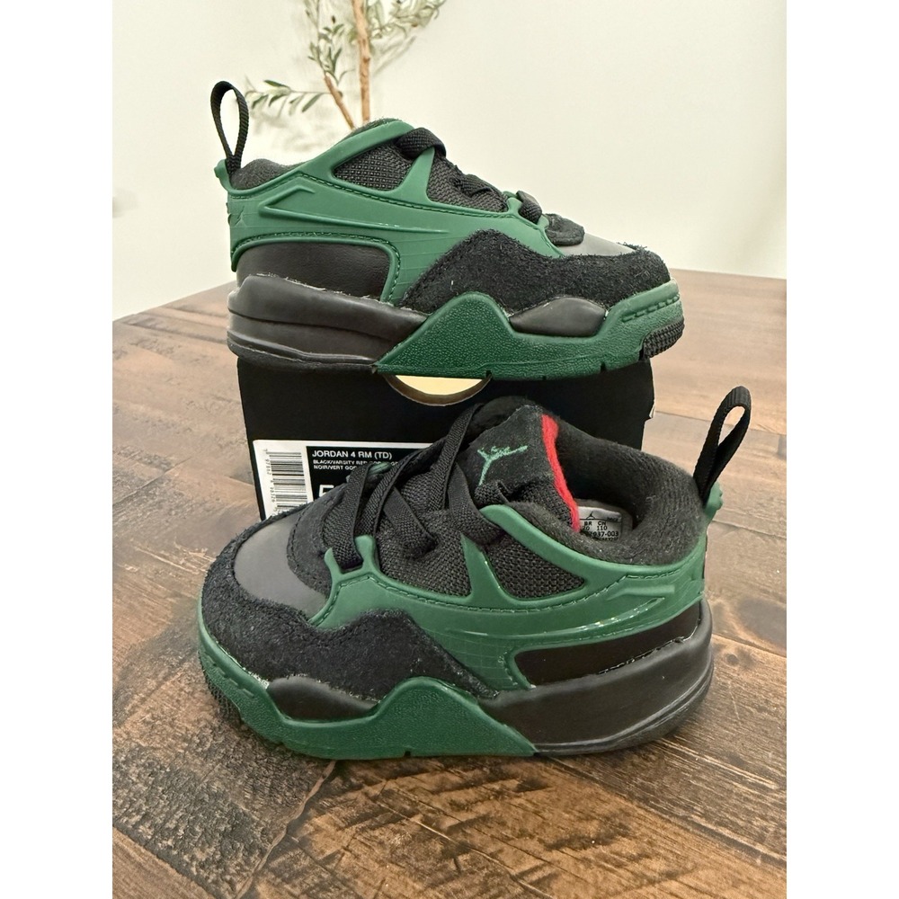 Air Jordan 4 RM Sneakers Kids (TD) Size 5C Nike Shoes FQ7937-003 Black Red Green
